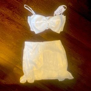 Satin Bridal Bow Mini Skirt and Bow Crop Top
